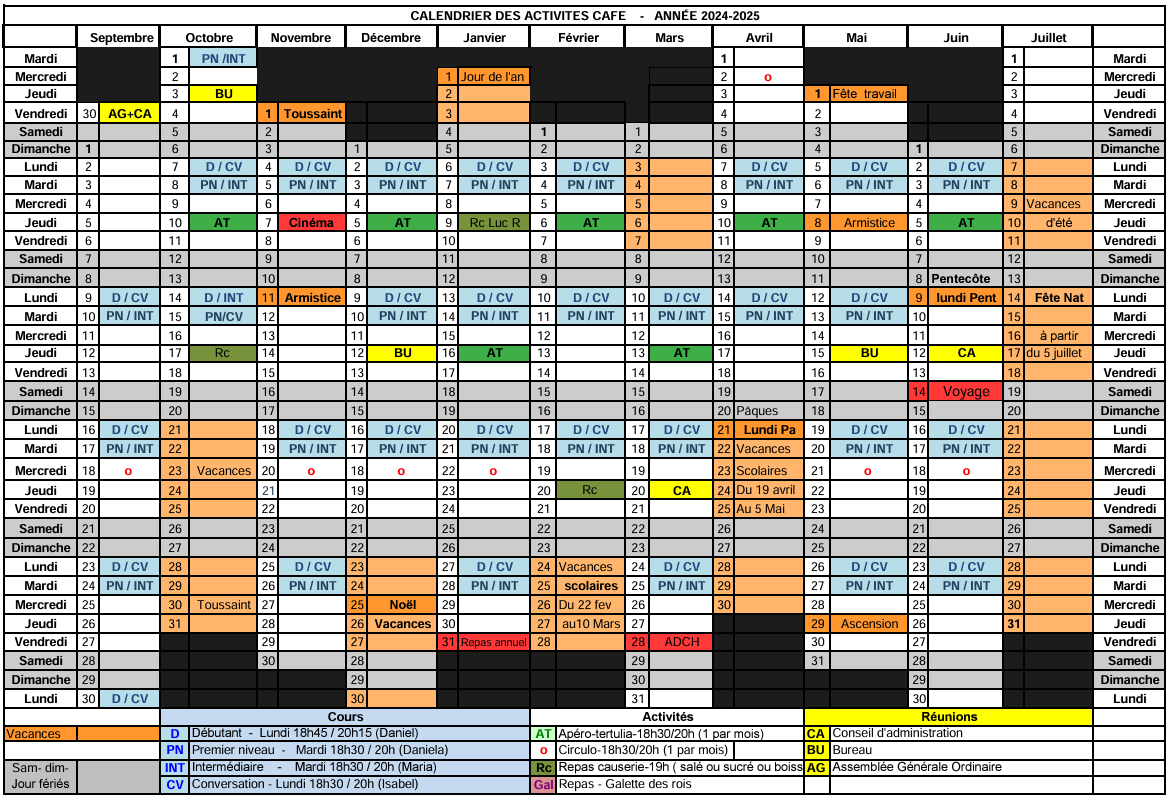 Calendrier 2024 2025